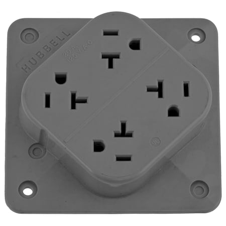 Hubbell Wiring Device-Kellems Straight Blade Receptacle, 5-20R, 20 A, 125V AC, 2 Pole, 3 Wire, Surface Mount, Grounded HBL420GY